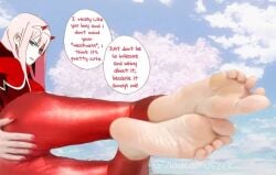 barefoot darling_in_the_franxx feet female foot_focus pov pov_eye_contact pov_feet soles zero_two_(darling_in_the_franxx)