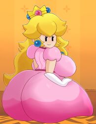 ass ass_bigger_than_head ass_focus back_view big_ass blonde_hair dumptruck_ass dumptruck_butt fromariels huge_ass huge_breasts mario_(series) nintendo paper_mario paper_peach pawg ponytail princess_peach thick_ass thick_thighs tight_clothing