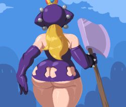 axe big_ass blonde_hair curvy dress exposed exposed_ass long_gloves long_sleeves mario_(series) one-piece_dress pale-skinned_female pale_skin purple_clothing purple_dress royal_milk_20 royalmilk20 thicc_thighs thick_thighs unused_character wapeach