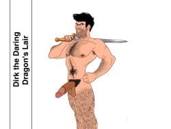 big_dick cartoon dirk_the_daring dragon's_lair gay hairy_chest hairy_legs hard_on knight stripping stubble sword video_games