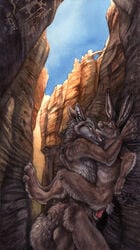 anal anal_sex anthro background blotch canine canine_penis canyon fur furry gay knot lagomorph male nude penetration penis petroglyphs rabbit wolf