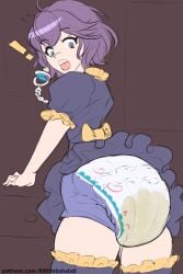 ! 1girls abdl abu_lavender bare_thighs bernadetta_von_varley diaper female female_only fire_emblem fire_emblem:_three_houses grey_eyes indoors infantilism lilith-fetish looking_back looking_down nintendo open_mouth pacifier peeing peeing_self purple_hair shelf shocked short_hair solo thick_thighs thighhighs thighs urine