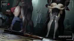 2boys 2girls 3d ada_wong anal anal_sex animated anus ass axenanim bent_over big_breasts bouncing_breasts camera_view capcom claire_redfield dark-skinned_male dark_skin female front_view huge_ass huge_cock interracial large_breasts light-skinned_female light_skin longer_than_30_seconds multiple_boys multiple_girls naked_footwear naked_heels pants_down prison_guard_position rape recording resident_evil resident_evil_2 resident_evil_2_remake sound standing standing_sex straight thighhighs video