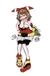 1girls ankle_socks anklehighs bike_shorts breasts clothes_too_big female female_only human human_only inksgirls may_(pokemon) may_(pokemon_oras) nintendo pokemon pokemon_oras red_socks shrunk shrunken_woman socks solo solo_female