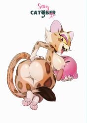 2022 2022s ahe_gao anthro bedroom_eyes big_breasts breast_sucking breasts catober catober_2022 cheetah clawroline domestic_cat duo felid feliscede female genitals half-closed_eyes hand_on_butt kirby kirby_(series) male male/female multicolored_tail oral oral_sex pantherine pawpads paws pussy seductive sex simple_background straight sucking_nipples white_background