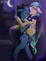 against_wall bat_pony cum cum_in_pussy cum_inside feral hoof_gloves lifting lifting_person my_little_pony night rini-chan royal_guard_(mlp) sex tagme