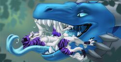 anthro anthro_only bodily_fluids cum dragon duo ejaculation genital_fluids in_mouth male masturbation mouth_shot open_mouth raota saliva sergal teeth tongue vore