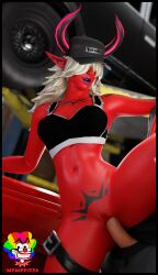 3d big_breasts bra clothed_sex demon demon_girl desdemona_(fortnite) fortnite hat mrmcpizza red_body red_skin underwear white_hair