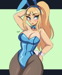 bimbo blonde_hair blue_eyes breasts bunnysuit female female_only lipstick metroid nintendo regentb01 samus_aran solo tagme