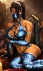 1girls belly_button candle edenian female fully_clothed kitana kitana_(mk9) looking_at_viewer mask mortal_kombat mortal_kombat_(2011) princess rug shy tagme thighs