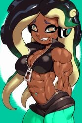 1girls abs dark-skinned_female dark_skin marina_(splatoon) muscles muscular muscular_female octoling pokkuti solo solo_female splatoon tagme