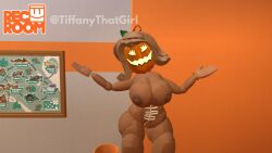 1girls 3d adult anthro arms_out big_breasts breasts female halloween halloween_costume jack-o-lantern masked masked_female naked nude pumpkin pumpkin_head rec_room rec_room_avatar recroom tagme tiffanythatgirl_(recroom)