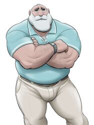 bara clothed dudebulge facial_hair gay glasses gray_hair male male_only mature_male old_man