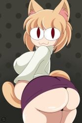 ass big_areola big_ass big_nipples bottomless bottomless_skirt breasts bubble_butt cat_ears cat_tail huge_breasts large_breasts melty_blood neco-arc nipple_bulge nr_ac thick_thighs tsukihime type-moon upskirt