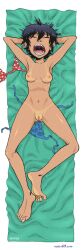 1girls armpit_stubble arms_behind_head chillin chilling completely_nude confidently_naked female gorillaz growing_armpit_hair growing_pubic_hair legs_spread lying_on_back lying_on_towel naked_towel noodle_(gorillaz) oca pink_nipples pubic_stubble relaxed sleeping sleeping_nude solo splayed_legs swimwear swimwear_removed tagme tanlines uvula