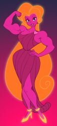 aphrodite aphrodite_(hercules) disney dress flexing glowing goddess hercules_(disney) high_heels hourglass_figure muscular muscular_female pokkuti tagme wide_hips