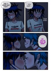 1boy 1boy1girl 1girls 2d_(gorillaz) absurd_res ambiguous_consent asian asian_female black_hair blue_hair color_edit comic comic_page dark_eyes dialogue female gorillaz hi_res kissing male messy_hair mind_control nervous noodle_(gorillaz) older_male possessed possession rhythmwhirlpool seducing seductive seductive_smile shocked shocked_expression short_hair smiling tagme text until_they_like_it