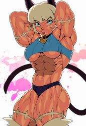 abs biceps catgirl female flexing large_breasts muscular muscular_female muscular_legs nadia_fortune obliques pokkuti ripped_muscles skullgirls tagme triceps