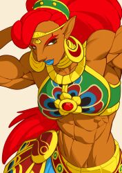 1girls abs blue_lipstick breath_of_the_wild dark-skinned_female dark_skin female gerudo green_eyes muscular muscular_female pokkuti red_hair solo_female tagme the_legend_of_zelda urbosa