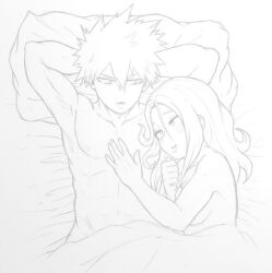 1boy 1girls 23condex after_sex camie_utsushimi couple cuddling female hand_on_chest hetero in_bed james_ls katsuki_bakugou male male/female morning_after my_hero_academia romantic ship shirtless spiky_hair straight under_covers