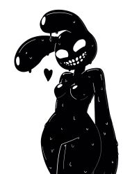 2016 anthro black_body breasts edit erection female female_only five_nights_at_freddy's five_nights_at_freddy's_2 goo goo_creature heart lagomorph looking_at_viewer no_nipples no_pupils nude rabbit rwqfsfasxc_(five_nights_at_freddy's) shadow_bonnie simple_background slime slime_girl smile solo standing teeth thick_thighs unnecessaryfansmut white_background wide_hips