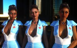 breasts dark-skinned_female female mbirdcz nurse_uniform trio