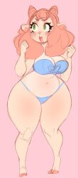 anthro blue_underwear bottom_heavy breasts cleavage clothing cute female fur furry furry_only green_eyes higgyy long_curly_hair solo standing thick_thighs thunder_thighs