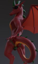 3d_(artwork) absurd_res american_dragon:_jake_long anthro anus ass backsack balls blender_(software) claws clothing digital_media_(artwork) disney dragon genitals hi_res jake_long looking_at_viewer looking_back male male_only no-name-no-problem presenting presenting_anus red_body scalie simple_background solo solo_male western_dragon wings