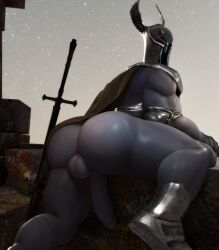 1boy 3d ass back_view balls dark_souls dark_souls_3 dick erection gay horns inviting inviting_to_sex looking_at_viewer looking_back male_only mammal mask masked_male muscular muscular_back muscular_male nude obsidu3d presenting presenting_butt silver_knight_(dark_souls) solo solo_focus thick_thighs warrior yaoi