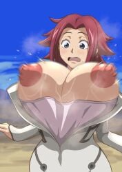 1girls big_breasts breasts_out bursting_breasts code_geass huge_breasts iwao178 kallen_stadtfeld large_areolae large_breasts open_clothes red_hair short_hair solo_female solo_focus thigh_clothes tight_clothing