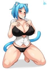 blue_hair bra cat_ears cat_girl cat_tail female female_only jacket jmg nicole_watterson nicole_watterson_(human) nipples nipples_visible_through_bra panties pussy pussy_visible_through_panties red_eyes tagme tail the_amazing_world_of_gumball the_amazing_world_of_gumball_(human)