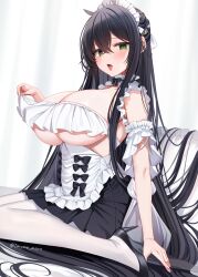 1girls 2022 artist_signature azur_lane black_hair blush breasts cleavage female female_only green_eyes heels hi_res hips huge_breasts indomitable_(azur_lane) indomitable_(ms._motivationless_maid)_(azur_lane) light-skinned_female light_skin long_hair looking_at_viewer maid maid_headdress maid_outfit maid_uniform marota_(imyme_maro) naughty_face open_mouth slim_waist solo thick_thighs thighs tights wide_hips