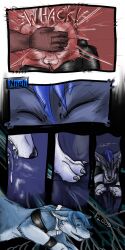 1:2 2016 9:18 anthro ass biped canid closed_eyes cobalt_(tatsuchan18) collar comic cuff_(restraint) duo english_text fenrir_(tatsuchan18) fur hair hi_res male mammal onomatopoeia restraints sound_effects spanking tatsuchan18 text text_box wrist_cuffs