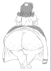 1girls behind_view bottom_heavy cellulite colorless huge_ass hyper hyper_ass hyper_thighs mario_(series) massive_ass monochrome nintendo princess princess_daisy sketch skirt_lift suitonacat thick_thighs wide_hips