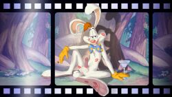 anthro balls bow_tie disney erection genitals hi_res humanoid_genitalia humanoid_penis kiss_mark lagomorph leporid looking_at_viewer male male_only mammal penis rabbit roger_rabbit sitting solo who_framed_roger_rabbit zenthetiger