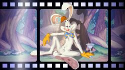 anthro balls bow_tie disney genitals hi_res lagomorph leporid looking_at_viewer male male_only mammal rabbit roger_rabbit sitting solo tongue tongue_out who_framed_roger_rabbit zen zenthetiger