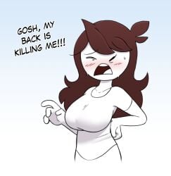 1girls big_breasts blush brown_hair female_focus fully_clothed jaiden jaiden_animations long_hair mannysdirt one_eye_closed pants sfw shading shirt solo solo_female solo_focus standing sweating talking_to_self tight_clothing white_skin youtube