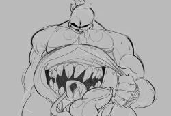 anthro artist_request balls big_penis boner darkner deltarune erection gay king_spade male male_only monochrome monster musclegut muscles penis solo solo_male stomach_mouth sweaty tongue_out white_body