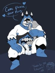 anthro artist_request balls bara boner darkner deltarune erection gay king_spade male male_only monster musclegut muscles penis saliva solo solo_male spread_legs stomach_mouth tongue_out white_body