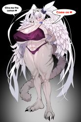 1girls anthro beans big_breasts bikini breasts cat_ears cat_tail claws cloak female furry kantan muscular_female necklace pubic_tattoo solo solo_female speech_bubble tagme thick_thighs toe_claws underwear