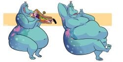 anthro anthro_pred belly big_belly blue_body common_hippopotamus hippopotamid hippopotamus human human_prey sequence sweatpants_(artist) vore