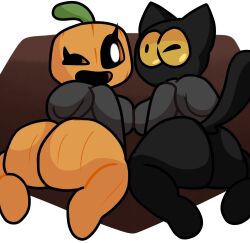 big_ass big_breasts breasts bubble_butt feline female female_only flora_fauna lewdewott momo_(google) plant_humanoid pumpkin pumpkin_head pumpkin_sorcerer_(google) winking