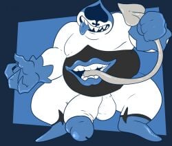 anthro artist_request balls bara big_balls big_penis darkner deltarune gay king_spade male male_only monster musclegut muscles penis solo solo_male spread_legs stomach_mouth tongue_out white_body