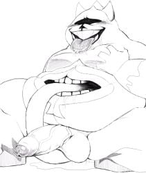 anthro big_penis blush boner darkner deltarune erection gay king_spade male male_only monochrome monster musclegut muscles silicon_chub solo solo_male stomach_mouth tongue_out white_body