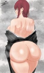 1girls ass ass_focus ass_shot back_view big_ass big_butt bubble_ass bubble_butt chainsaw_man female female_only huge_ass kimono_down makima_(chainsaw_man) no_panties red_hair round_ass round_butt short_hair steam thick_thighs za_barro