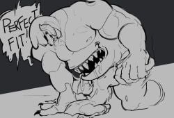 anal anal_sex anon anthro artist_request balls darkner deltarune gay king_spade male male_only monochrome monster musclegut muscles penis saliva sex size_difference stomach_bulge stomach_mouth white_body