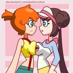 2girls animated big_breasts breasts breasts_to_breasts female female_only kasumi_(pokemon) multiple_girls pokemon potercolus rosa_(pokemon)