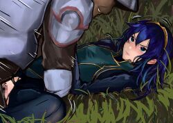 1boy 1girls amamiteikei angry aqua_eyes blue_eyes blue_hair breasts censored darkimperial defeat defeated fantasy female female_focus femsub fire_emblem fire_emblem_awakening glaring grass heroine long_hair lucina_(fire_emblem) male maledom motion_lines nintendo on_back outdoors pantyhose princess pussy rape raped royalty sex small_breasts soldier solo_focus spoils_of_war spread_legs sweat teikeiamami tiara torn_clothes vaginal_penetration