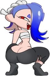 ass ass_cleavage big_ass blue_hair bubble_butt butt_crack clothing crouching fat_ass female female_only huge_ass large_ass octoling pants pants_down red_eyes shiver_(splatoon) simple_background solo splatoon splatoon_3 squatting tentacle_hair thick_thighs tight_pants vilepluff wide_hips wraps yoga_pants