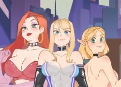 2d 2d_animation 3girls abs animated areola areola_slip areolae_visible_through_clothing arm_gloves big_breasts blonde_hair blue_eyes bouncing_breasts choker city_background cleavage creambee crossover disney earrings elf elf_ears eyeshadow female_only gif green_eyes hoop_earrings hoop_earrings_oversized jessica_rabbit lipstick long_hair long_red_hair looking_at_viewer medium_blonde_hair medium_breasts medium_hair metroid multiple_girls muscular_female nintendo nipples nipples_visible_through_clothing ponytail princess_zelda red_hair samus_aran see-through see-through_clothing sideboob small_breasts smile smiling smiling_at_viewer swaying swaying_breasts tears_of_the_kingdom the_legend_of_zelda who_framed_roger_rabbit zelda_(tears_of_the_kingdom)